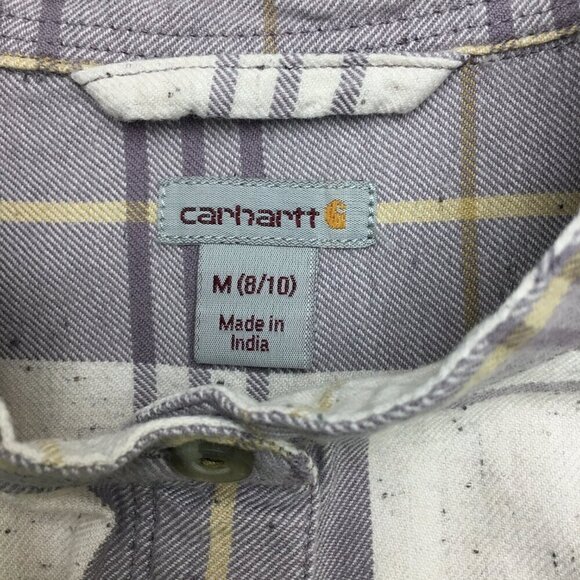 Carhartt Women's Purple and Ivory Plaid Shirt Button Front 3/4 Sleeves Medium - Picture 6 of 10
